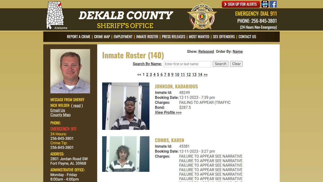 Inmate Roster (148) - DeKalb County Sheriff's Office - Fort Payne, Alabama